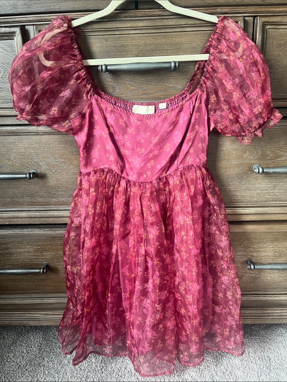 Altar'd State Floral Puff- Shoulder Mini Dress in pink